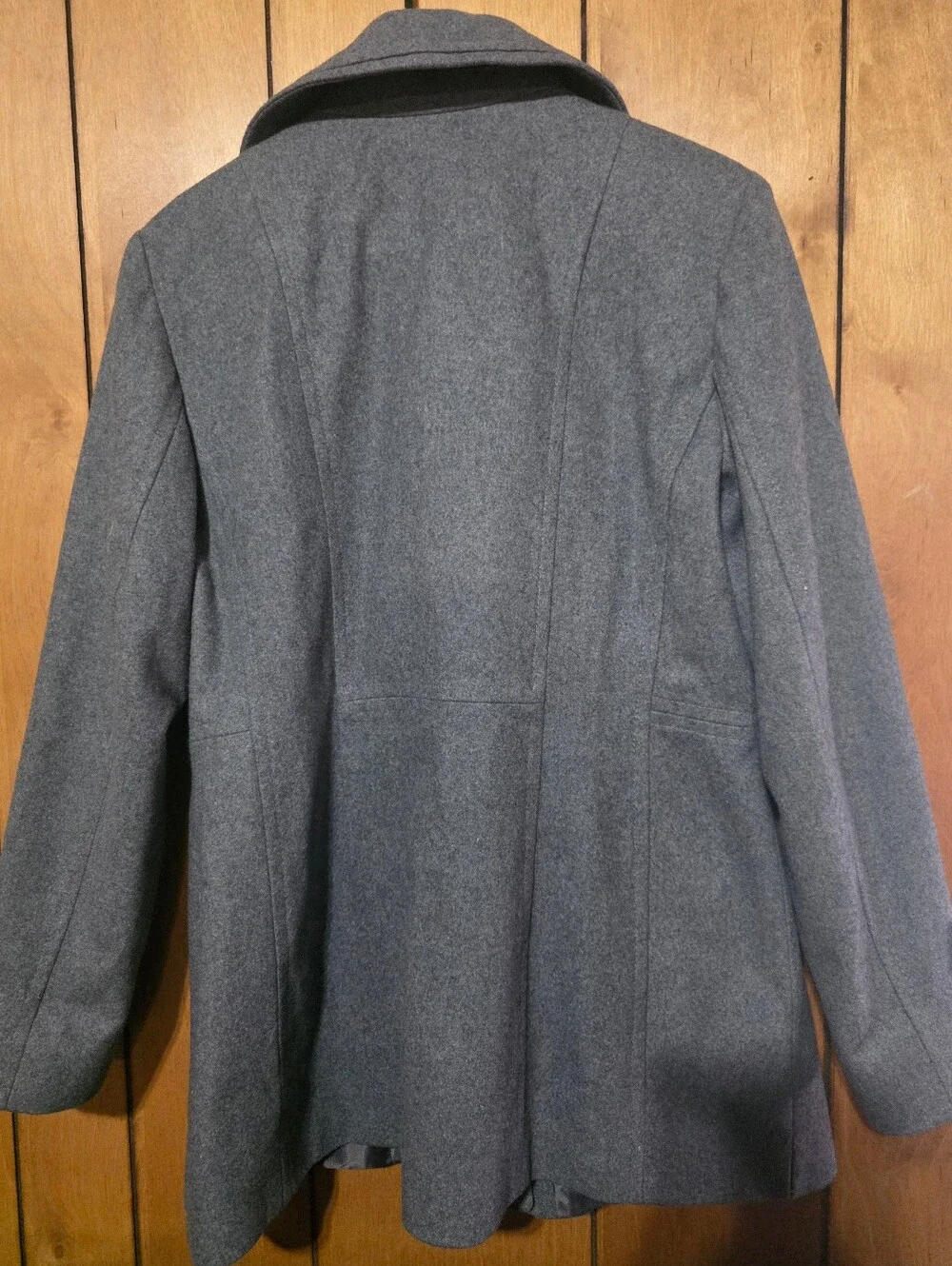 London Fog Women's Wool Blend Charcoal Gray Pea Coat-Size Large - Picture 3 of 4